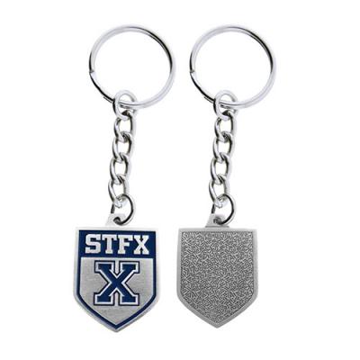 Keychain "Athletic Shield" Pewter  With Navy Paint