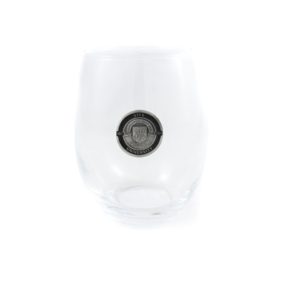 Stemless Glass Pewter Circle Crest